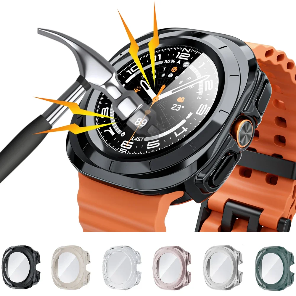 حافظة لهاتف سامسونج جالاكسي واتش الترا 47 ملم، واقي شاشة من الزجاج المقسى، غطاء صلب لساعة جالاكسي 7 الترا