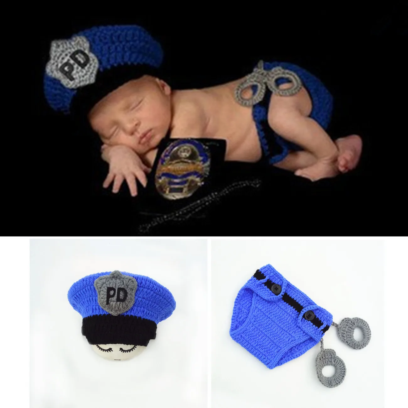 

PD Security Suit Baby Photography Clothing for Boys Shooting Handmade Knit Newborn Photography Accessories Baby Souvenirs