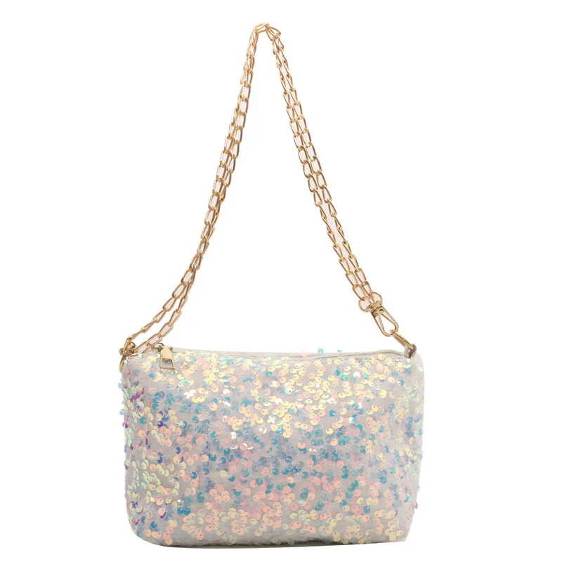 Bolso para axila con lentejuelas coloridas y versátiles de Color contrastante, nuevo bolso con cadena para mujer, bandolera de hombro a la moda, bolso cuadrado pequeño