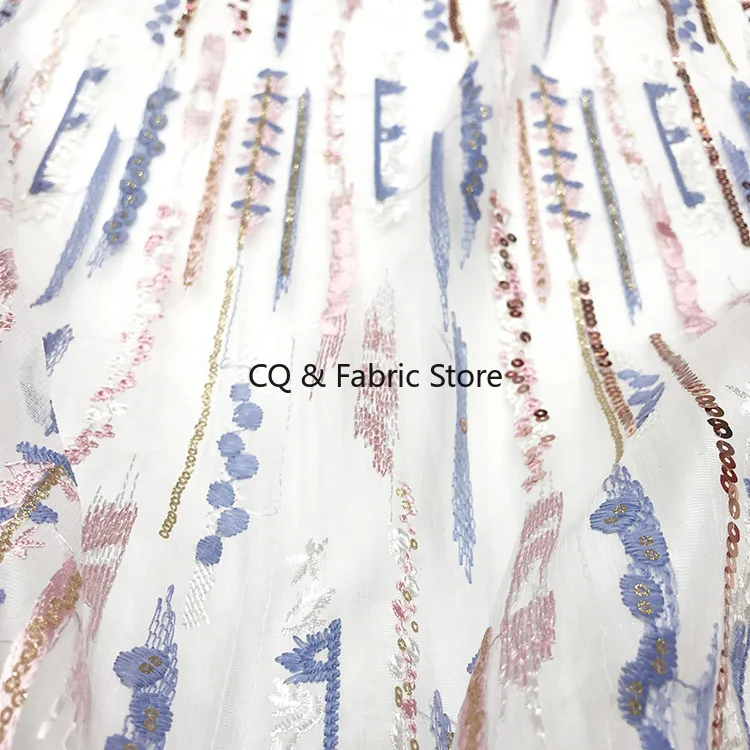 1yard 160cm Pailletten Farben Polyester Seide Bestickte Spitze Stoff Mesh Stickerei Diy Mode frauen Kleid Rock Nähen