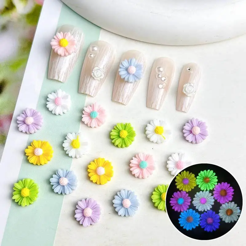 Macaron Colored Daisy Nail Charms Luminous Minimalist Resin Flowers Nail Art Decorations Accessories for Making DIY Manicure