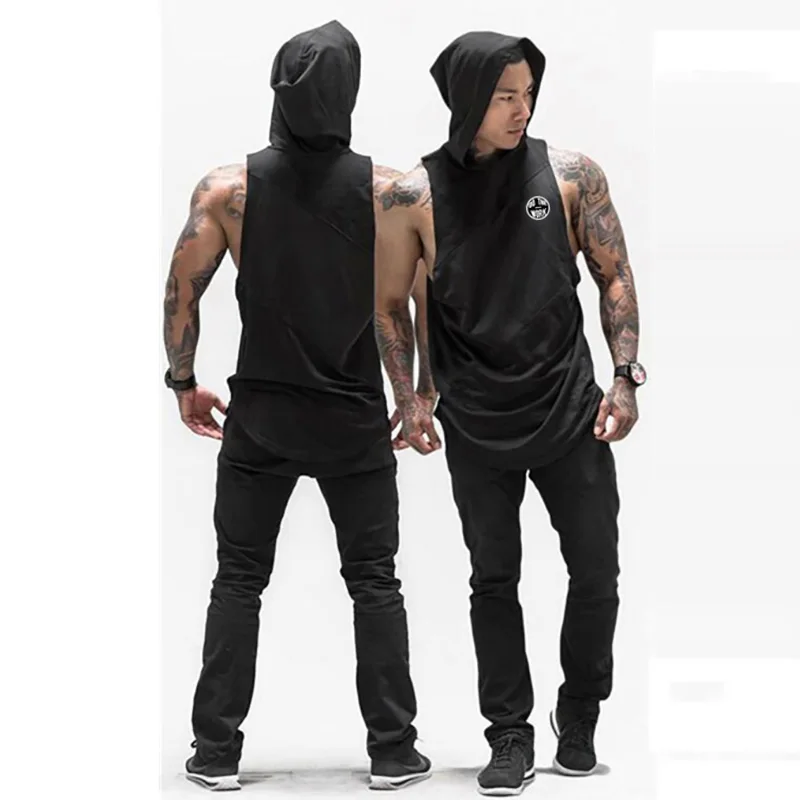 Gym Fitness Sport Tank Tops Spleißen Baumwolle Mesh Ärmellose Hoodie Herren Bodybuilding Mit Kapuze Westen Atmungsaktive Kühle Sommer Shirts