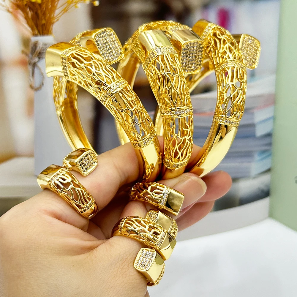 

African Bangle Ring Jewelry Set Fashion Wedding Party Cuff Bracelets with Rings Dubai Design Middle East Gifts Classics Rings