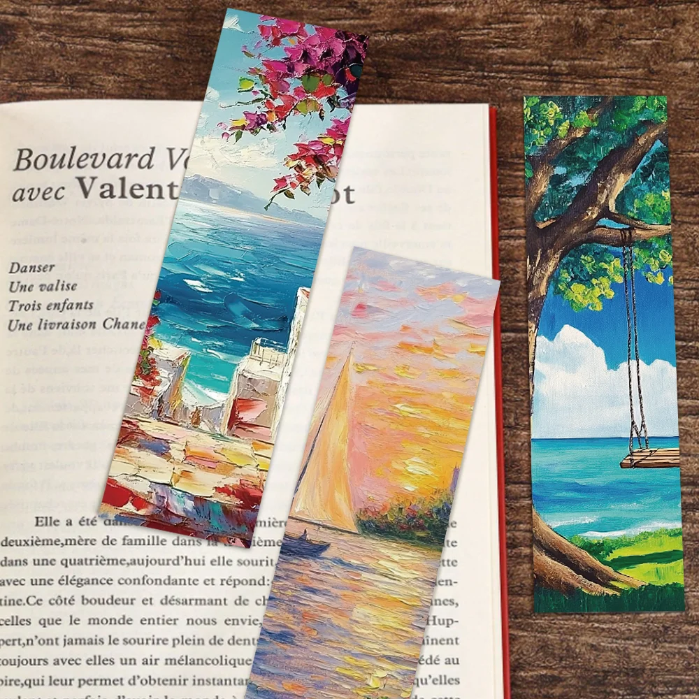 30pcs Romantic Landscape Oil Painting Bookmarks for Students Reading Books Labeling Paper Cards DIY Book Page Bookmarks