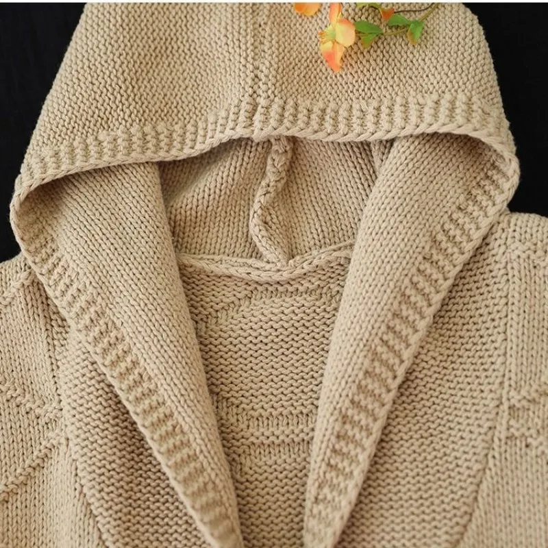 Women\'s Solid Hooded Collar Patchwork Pocket Sweater 2023 Spring and Autumn New Retro Embroided Sleeveless Head Knit Vest Tops