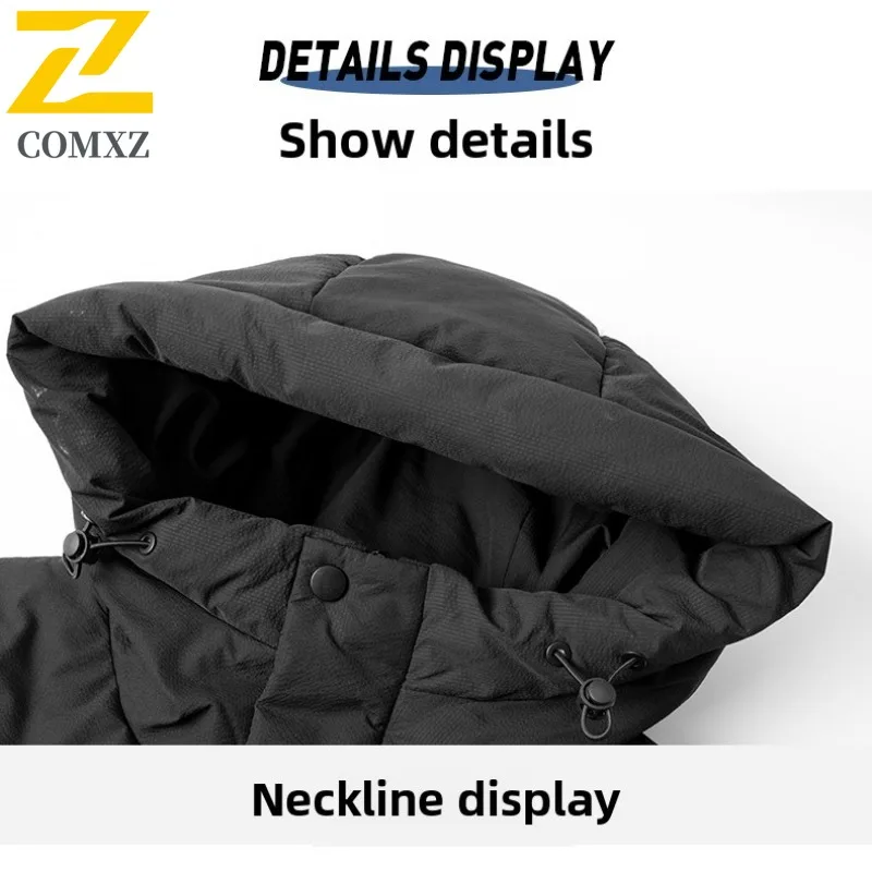 COMXZ Men Winter Jacket Solid Color Warm New Mid Length Snow Trip Loose Premium Camping Puffer Jacket Coldproof Parker Coats