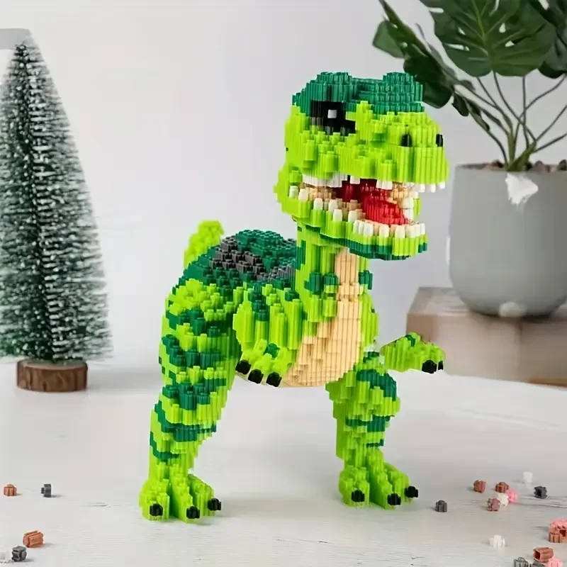 3758 Green Dinosaur Building Blocks, Company Reception Desk, Living Room and Study Room Decorations, Holiday Gifts, School Rewards, Christmas Eve Gifts, Christmas Gifts