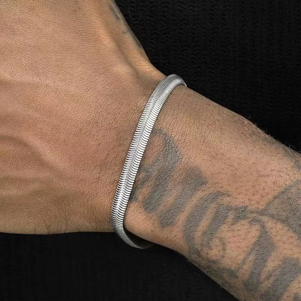 Hip-Hop Edelstahl Flache Schlangenkette Herren Armband Einfacher Titanstahl Schmuck Trendige Party-Accessoires Damengeschenke – Detail 2