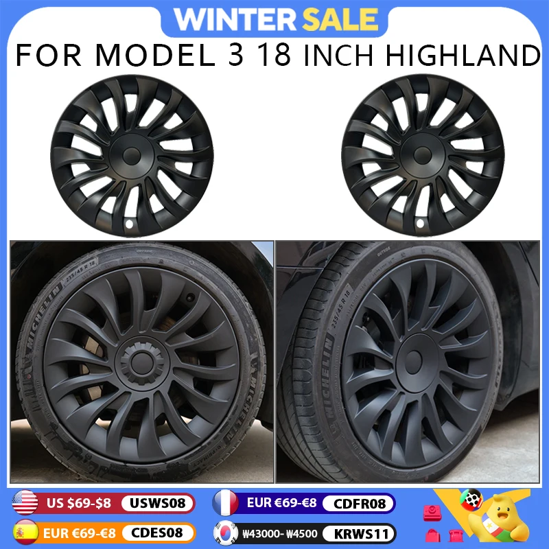 4PCS HubCap Car for Tesla Model 3 2024 Highland 18 Inch Replacement Wheel Cap Automobile Full Rim Cover Accessories Wheel Cover