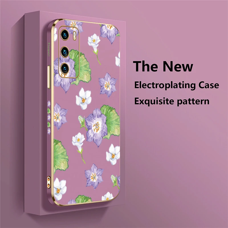 حافظة لهاتف هواوي P Smart 2021 Z Plus Pro 2019 P40 Lite P30 P20 Pro فاخرة مقاومة للصدمات من السيليكون غطاء مطبوع عليه زهور