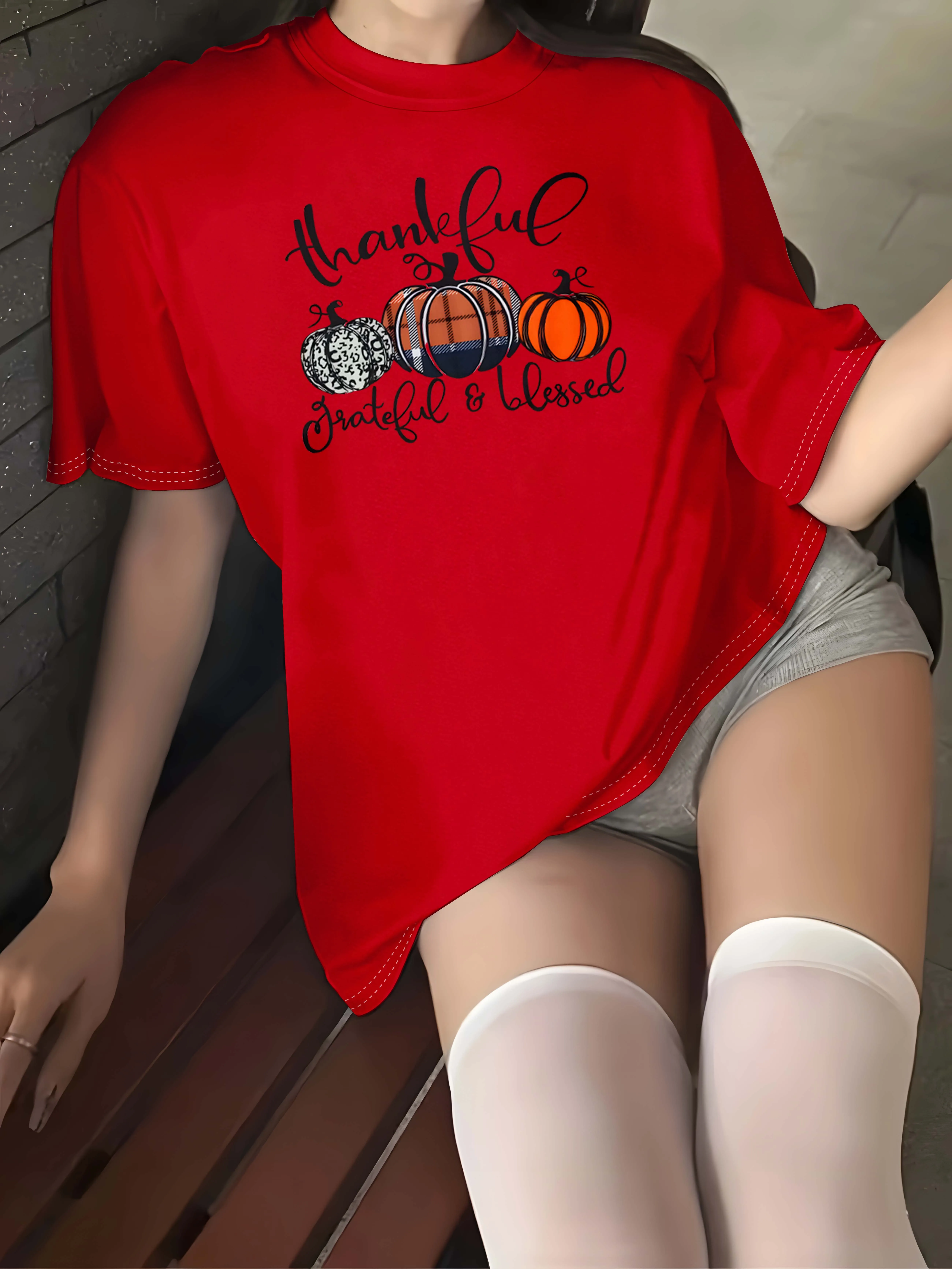 Plus Size Stylish Garment With Pumpkin And Inspirational Phrases For Fall