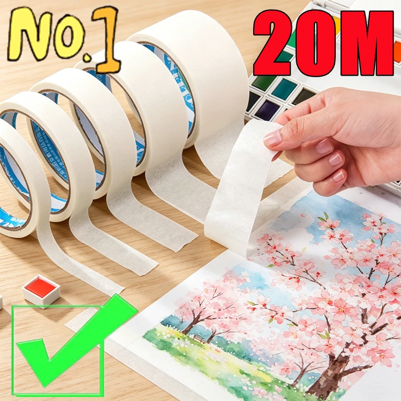 

New 20M Masking Tape White Writable Sealing Self Adhesive Tape Waterproof for Art Painting Sketch Car DIY Paper School Supplies