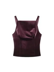 Willshela Women Fashion Purple Pleated Backless Bow Lace Up Vest Vintage Straps Square Collar Female Chic Lady Tank Tops