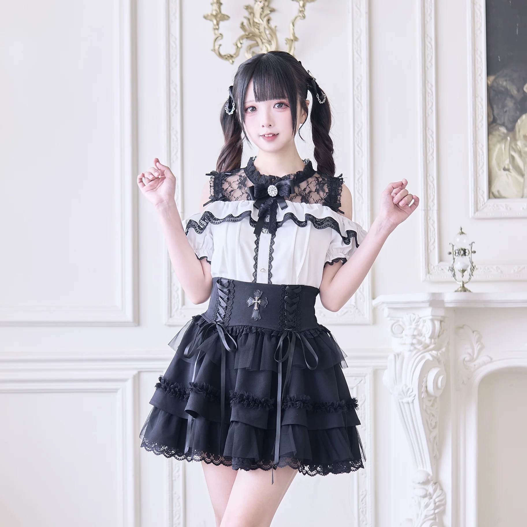 2025 Mine Series Mass Production Lace Splicing Shirt Summer New Women's Japanese Lolita Sweet Girl Tops Y2k Blouse Skirts Set