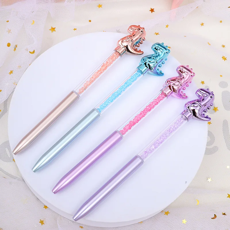 5Pcs/Lot Cute Leaky Toothed Dinosaur Diamond Ballpoint Pen Cartoon Twist Ball Point Pens Blue Ink Signature Writing Stationery