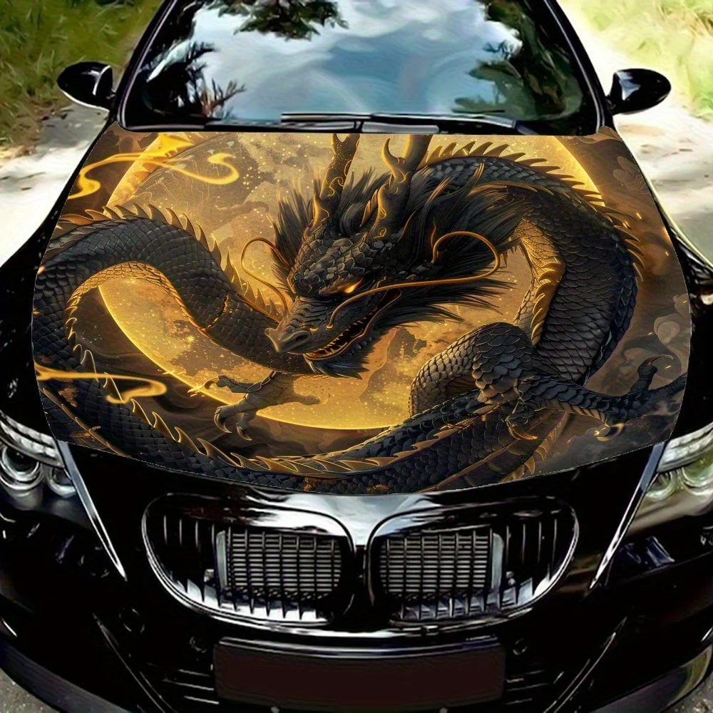

Golden Moon Black Dragon Car Hood Sticker - Premium Vinyl Sticker For Automotive Exterior Customization, Durable PVC Vinyl Wrap