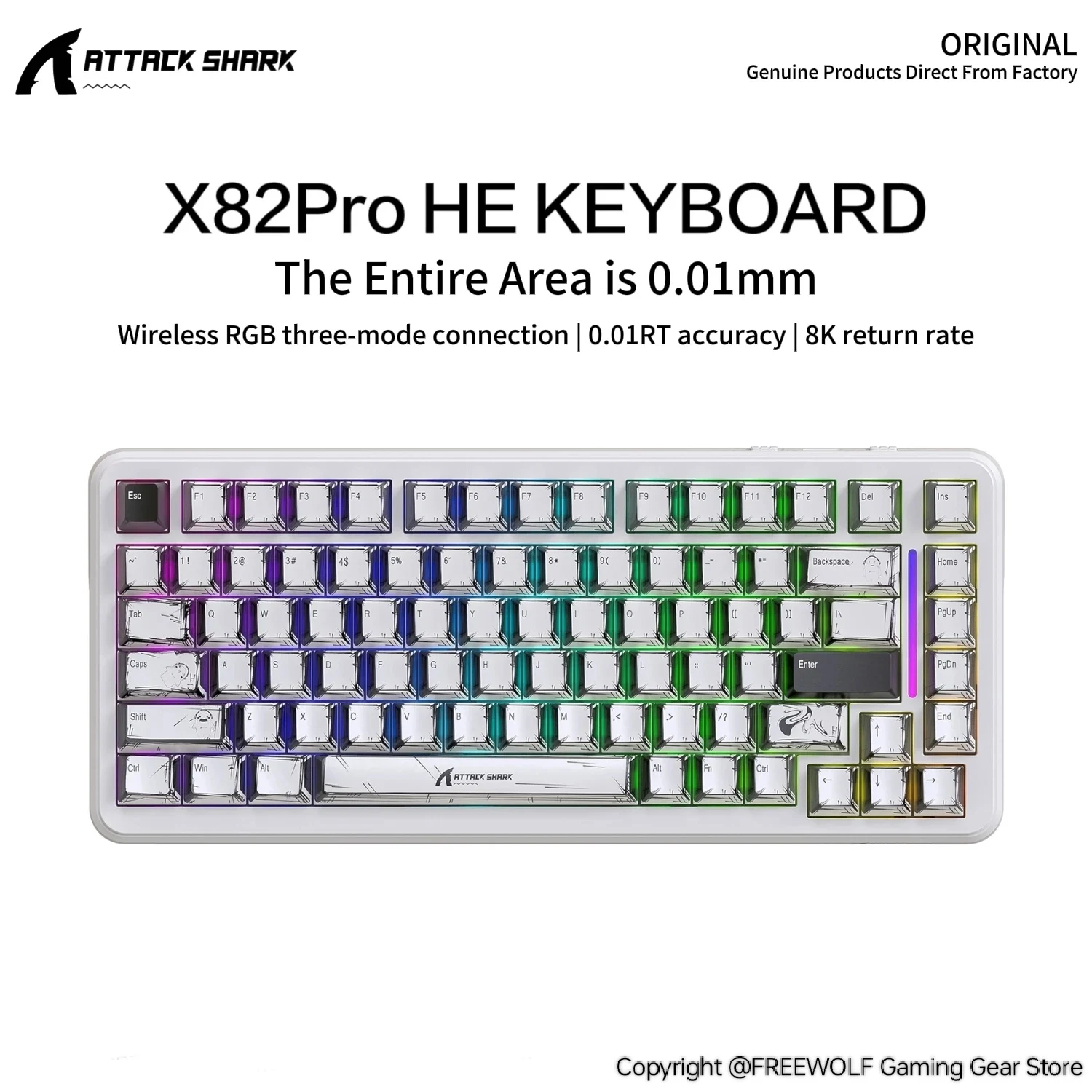 X82Pro HE Magnetic Axis Keyboard Attack Shark 0.01mm Precision,8K Hz Wired Connection Sampling Rate 128K Scan Rate RGB Function