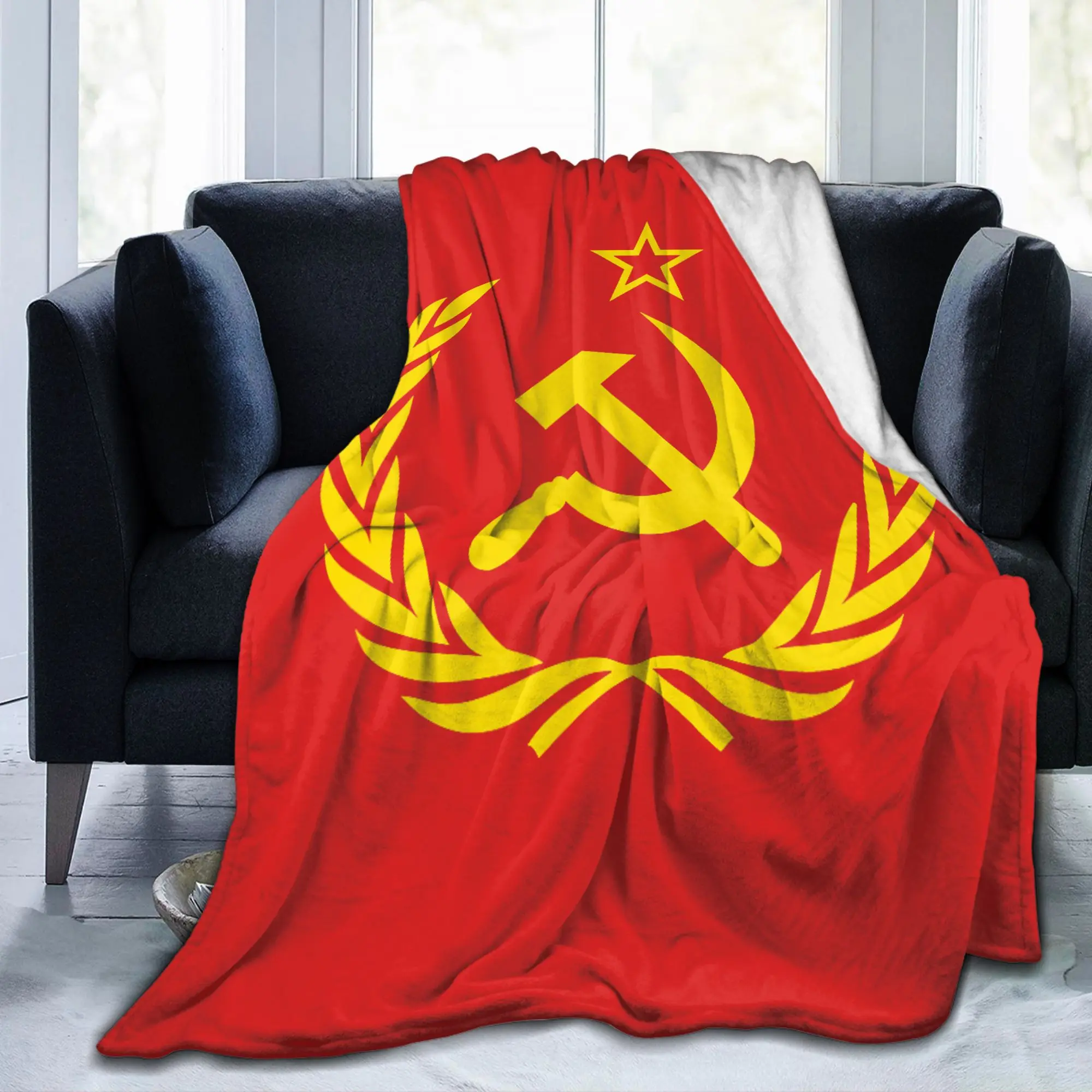 Hammer Sickle Soviet Union CCCP Flannel Blankets USSR Russian Awesome Bedding Throw Blanket Bed Lightweight Gift Multi-function