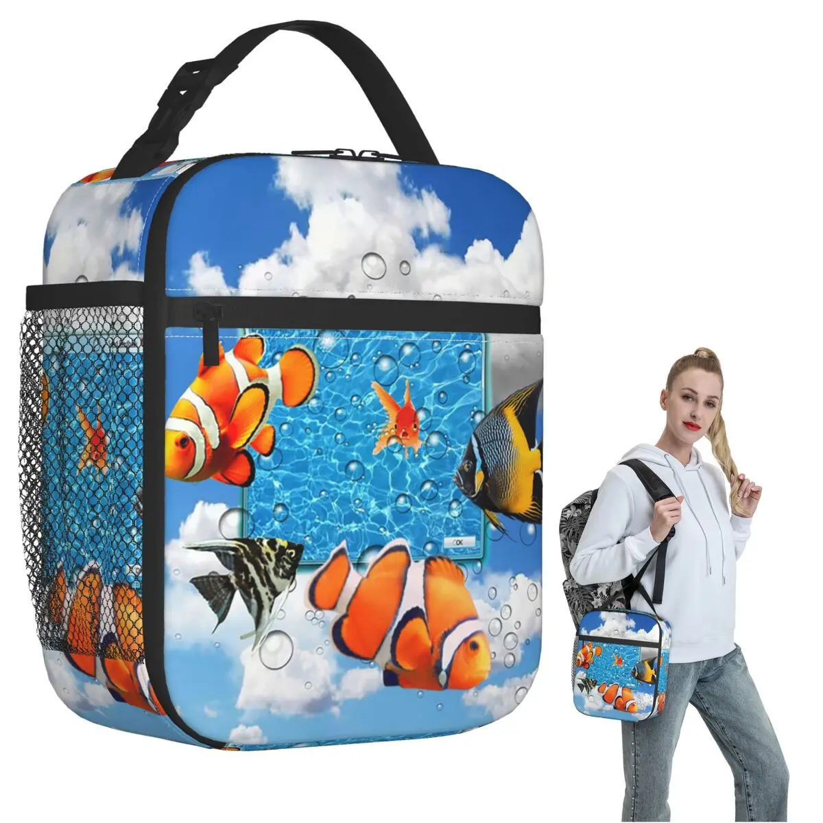 Swimming Frutiger Aero Fish Insulated Lunch Bag for Women Kids Leakproof Food Boxes Thermal Lunch Box Tote