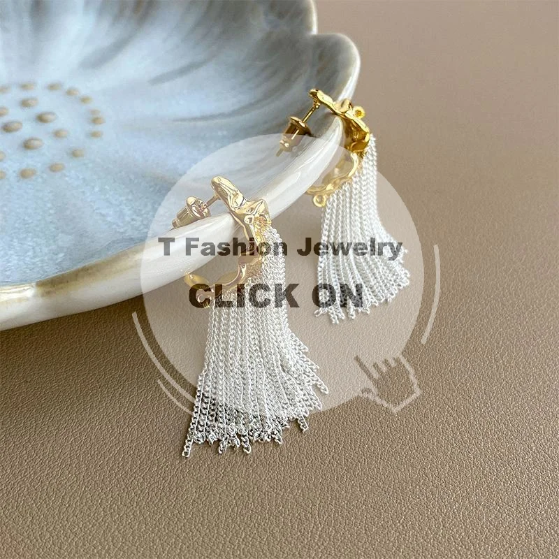 Fold Metal Chain Tassel Earrings C Shape Elegant Waterproof Durable Fashion Jewelry for Women Vacation Travel