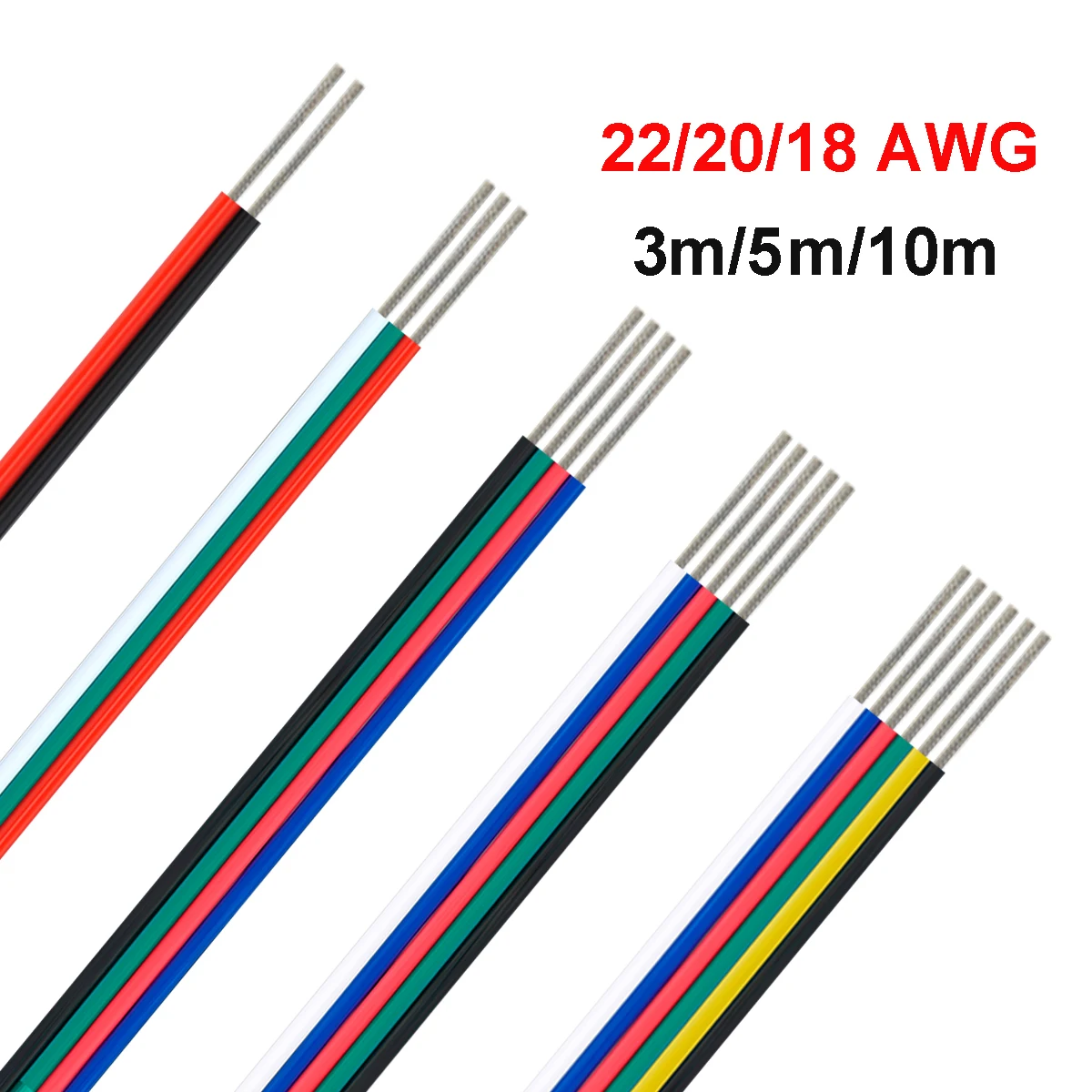 2/3/4/5/6pin przewód elektryczny 12V przedłużacz taśmy LED 22 20 18AWG drut płaski do taśm LED RGB RGBW WS2812B