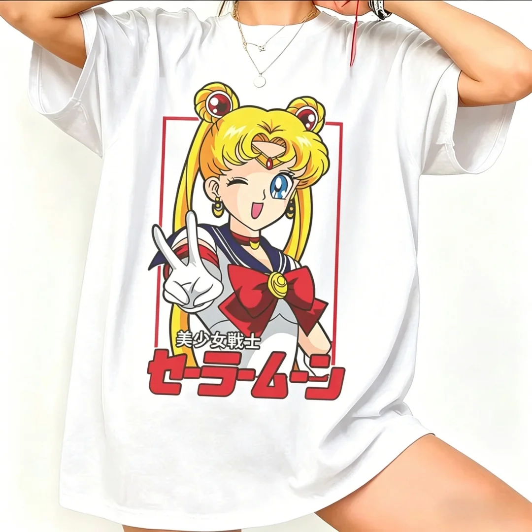 

2026 Summer Hot Sale Sailor Moon High-quality T-shirt Women Colorful Anime Print Casual Short Sleeve Tops Harajuku Streetwear