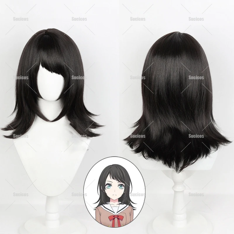 Women Girls  Ave Mujica Timoris Cosplay Wig Yahata Umiri Bassist Black Shoulder-length Wig Heat Resistant Synthetic Hair