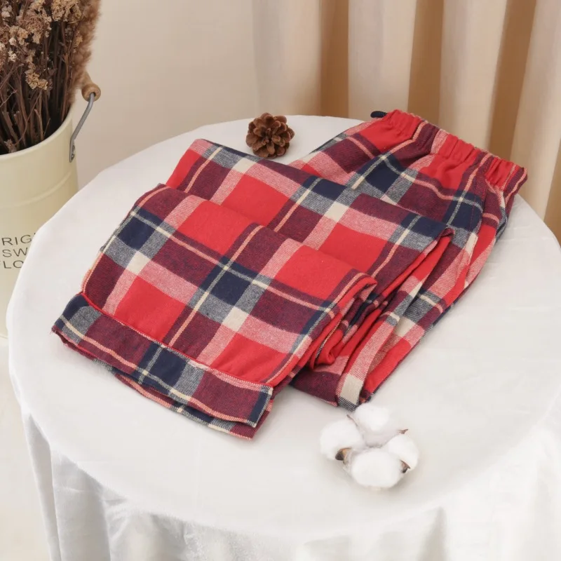 Spring Autumn Sleeping Pants Women's 100% Cotton Flannel Long Trousers Home Loungewear Pajama Pants Plaid Design Pyjama PJ Pants