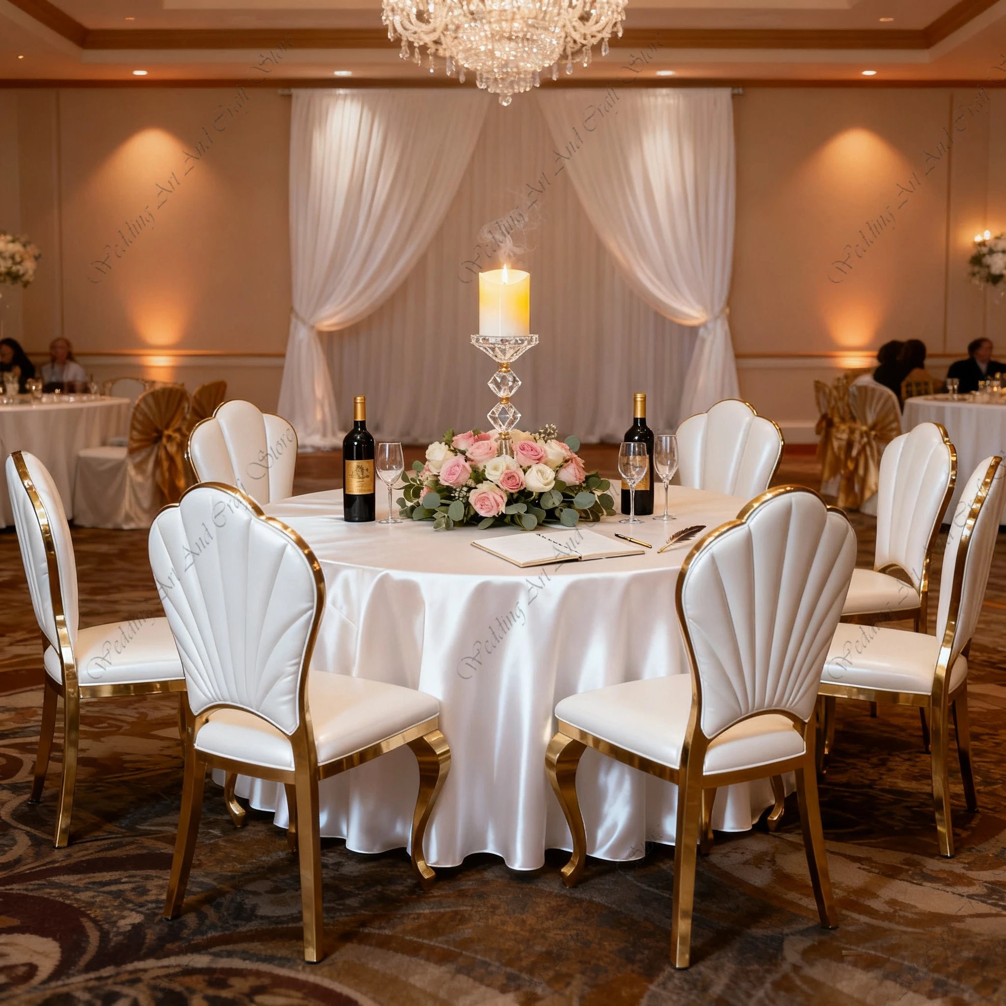 56 pcs f30 Luxury Upholstered Dining Chairs Wedding Chair Throne Metal Stainless Steel Gold Leg Wedding Hotel Chair ivy 309 view 4