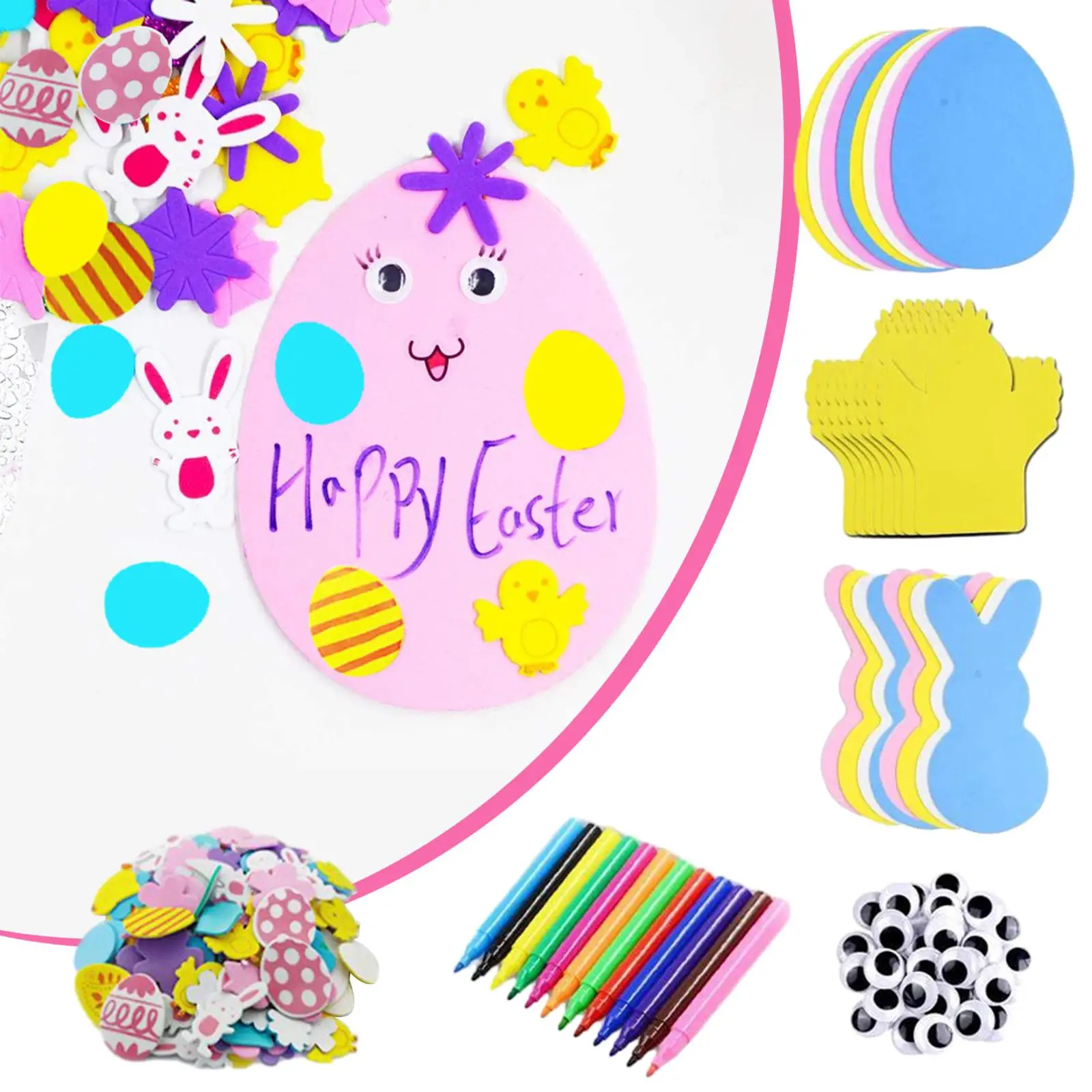 Easter Foam Stickers Set for Kids Rabbit Chick Egg Shape Easter Basket Stuffers