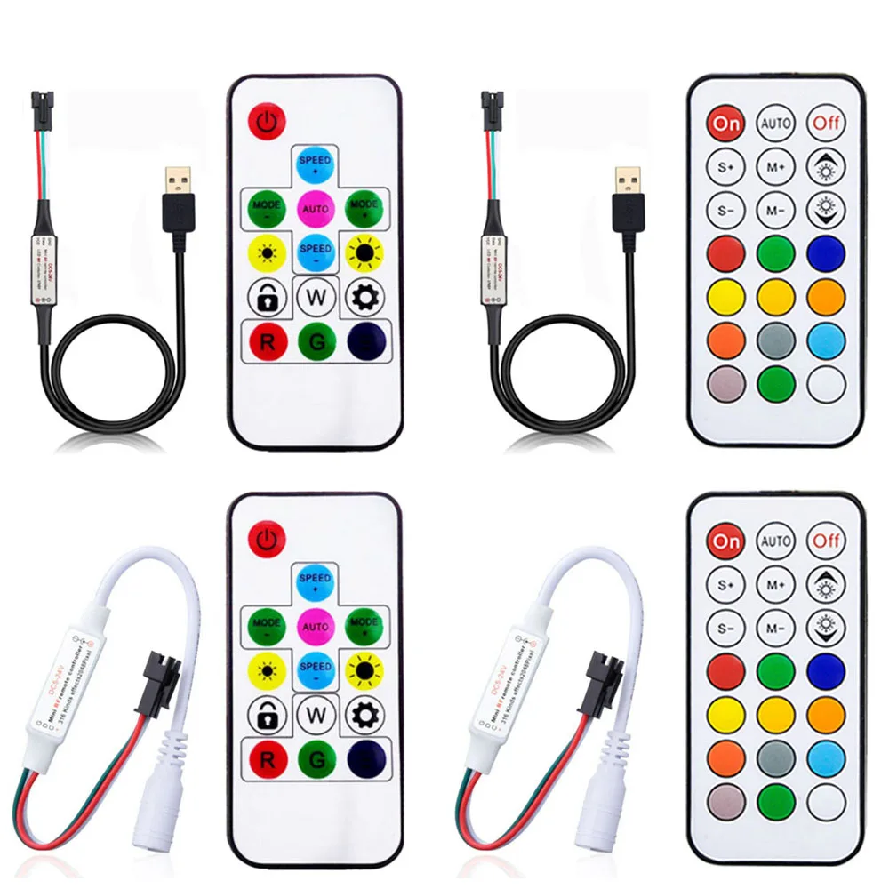 WS2811 WS2812B Led pixel Controller USB/DC 14/17/ 21keys RFWith Remote Controller for WS2811 WS2812B SK6812 LED Strip , DC5-24V