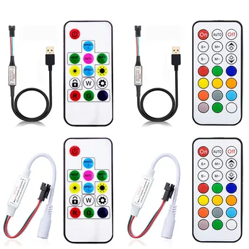 WS2811 WS2812B LED ピクセルコントローラ USB/DC 14/17/21 キー RFWith リモートコントローラ WS2811 WS2812B SK6812 LED ストリップ、DC5-24V