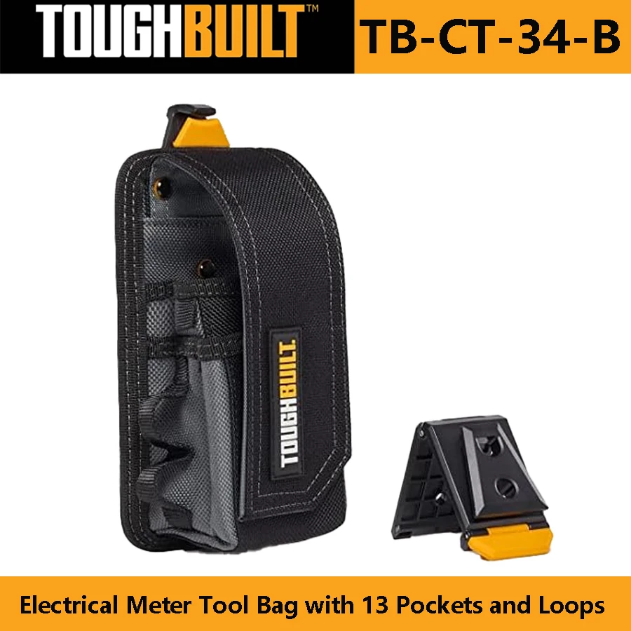 TOUGHBUILT TB-CT-34-B Electrical Meter Tool Bag with 13 Pockets and Loops Quick Hang Belt Pouch with Clip Belt Tool Storage Bag