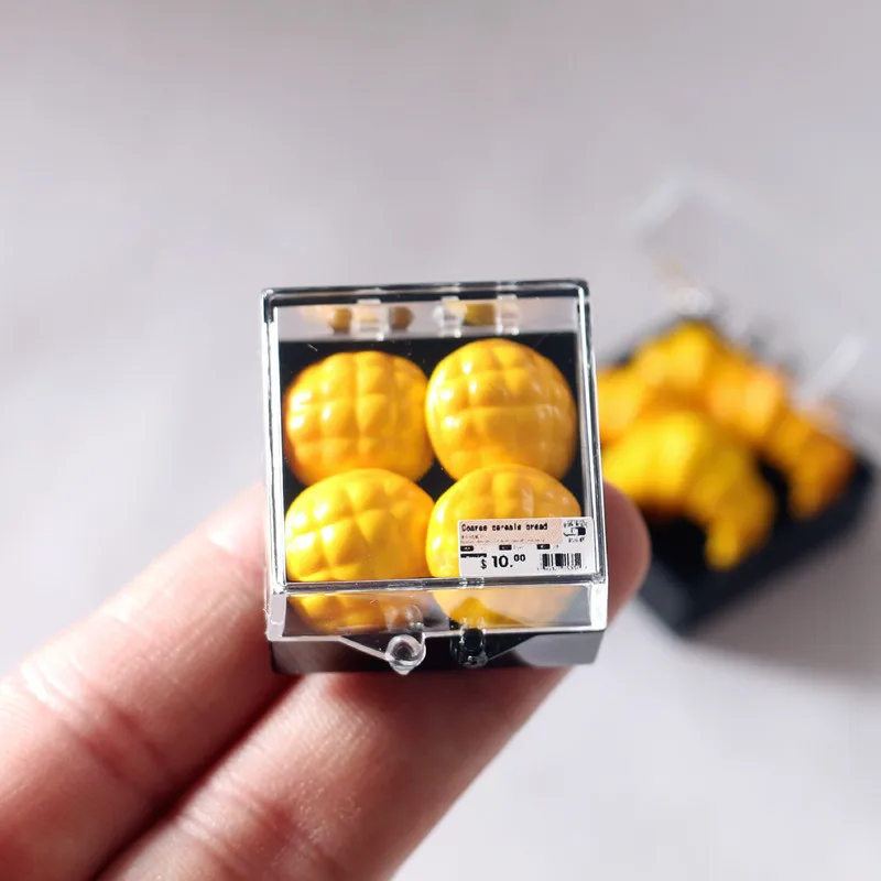 1set Mini Pineapple Croissant Set Boxed Bread Miniature Food Models DIY Baking Accessories Dessert Decoration Craft Ornaments