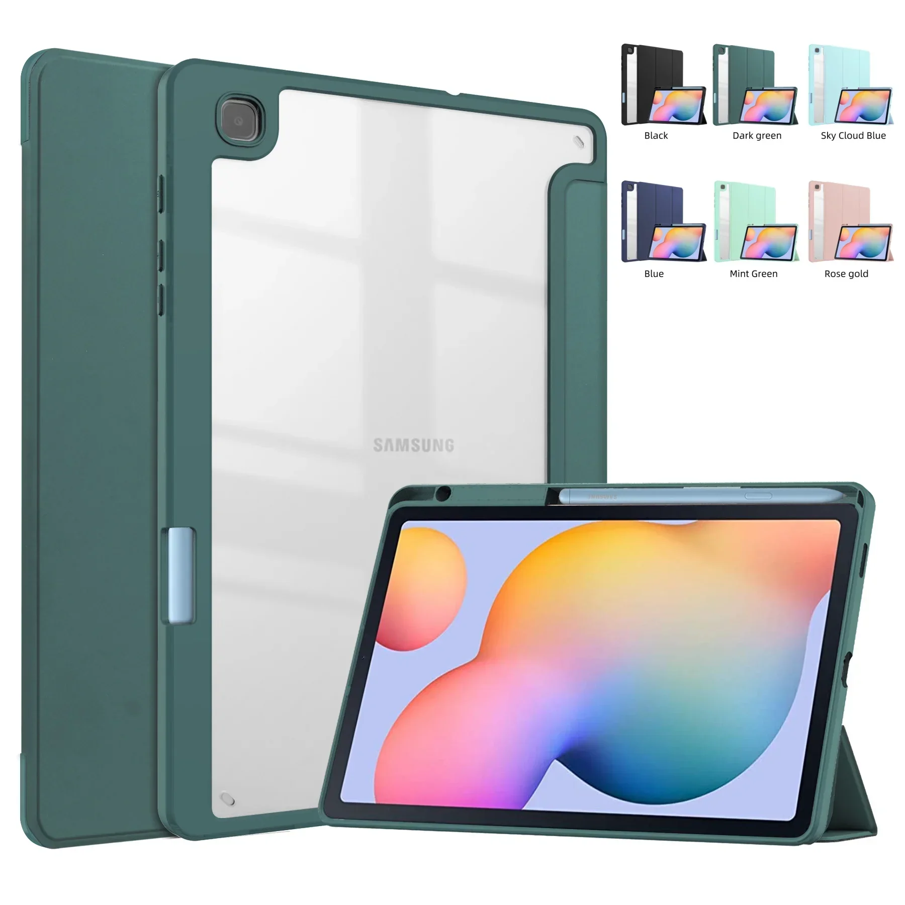 Estojo acrílico tri-fold para Samsung Galaxy Tab, capa inteligente high-end, S6 Lite, P610, P615, P613, P619, 10.4 ", 2024, P620