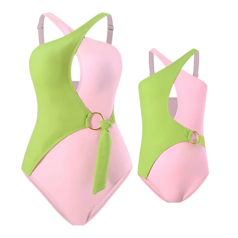 New Mother Daughter Swimsuits Mommy And Me Swimwear Bikini Family Look Bathing Suit Family Matching Sexy Color Blocking Swimsuit