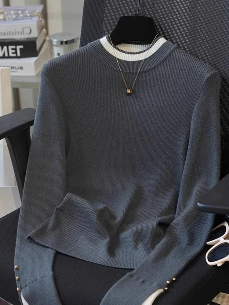 

Корейский удобный свитер большого размера Long Sve, цветной дизайн, вязаный топ, модный повседневный простой круглый Ne