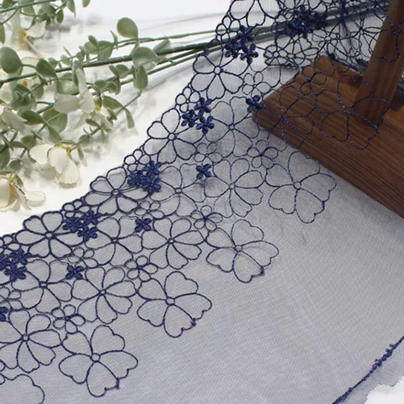 

27Yards Floral Navy Embroidered Tulle Lace Trimmings Dress Laces Fabric Sewing Girl Lingerie Underwear Crafts Material