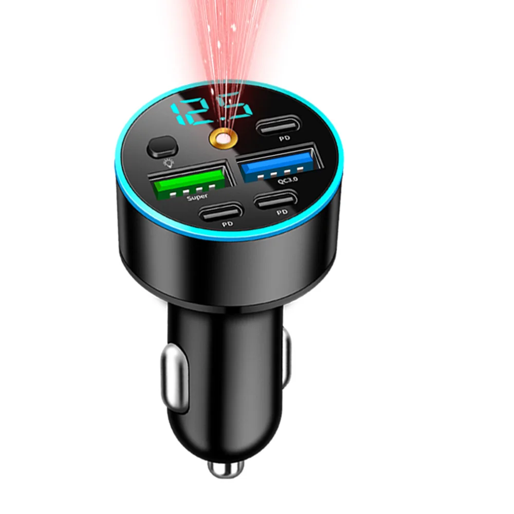 5 IN1 Cigarette Lighter Car Charger PD QC 3.0 Fast Charging with Starry Sky Digital Display For iPhone Samsung Huawei Xiaomi