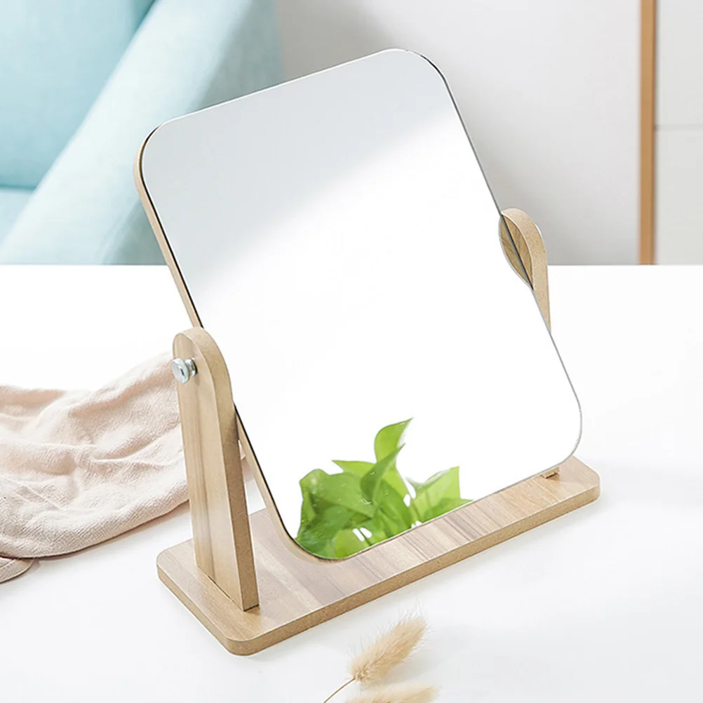 Makeup Mirror Rectangular Mirror Rotatable Desktop Wooden Frame Glass Clear Image Quick Touch Ups Stable Support
