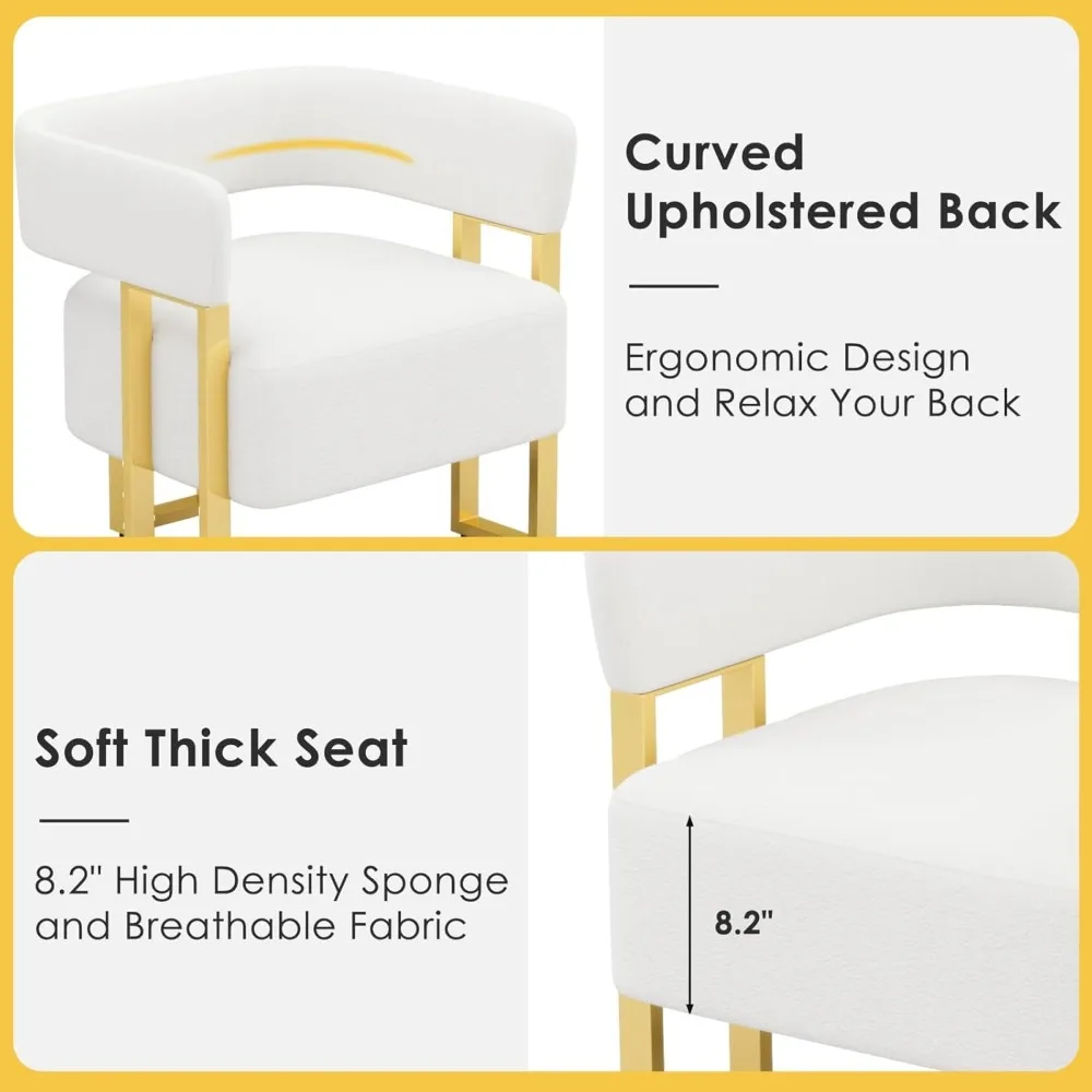 Modern White Accent Chair Set of 2, Boucle Barrel Chairs Set of 2, Arm Chairs for Living Room Bedroom (2, White) 4