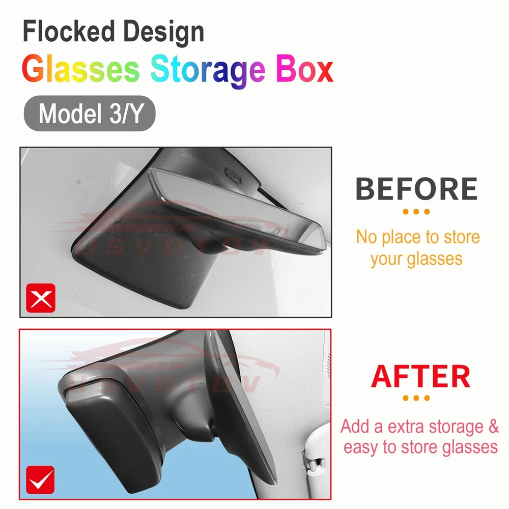 Upgraded Car Glasses Holder Case Sunglasses Storage Box for Tesla Model 3 Y Silence Flocked Organizer Auto Interior Accessories