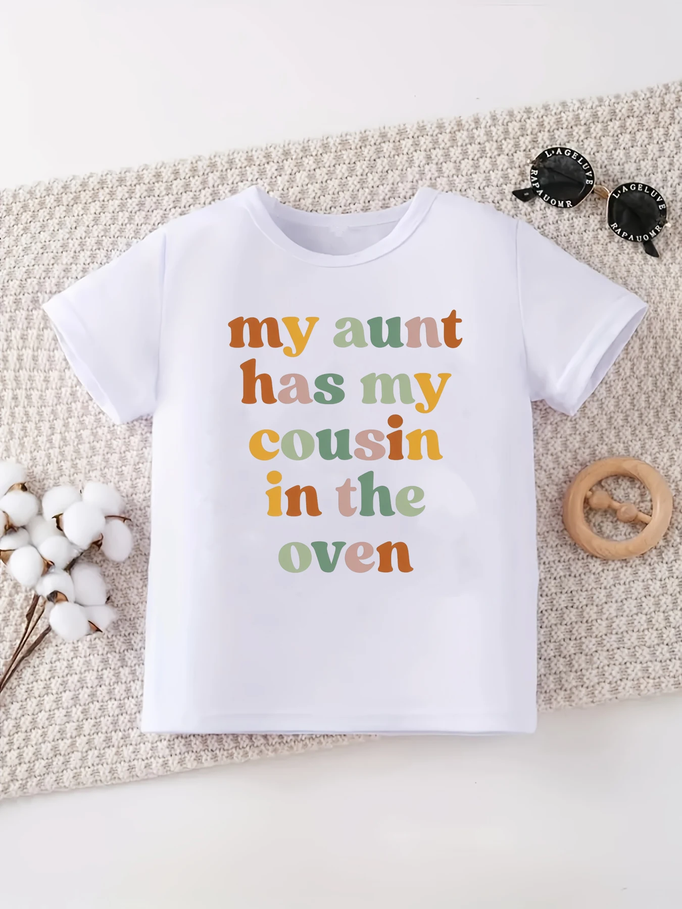 

Cool Retro My Aunt Has My Cousin In The Oven Letter Printed T Shirt Girls/Boys Pregnancy Announcement Shirt Toddler Shirt