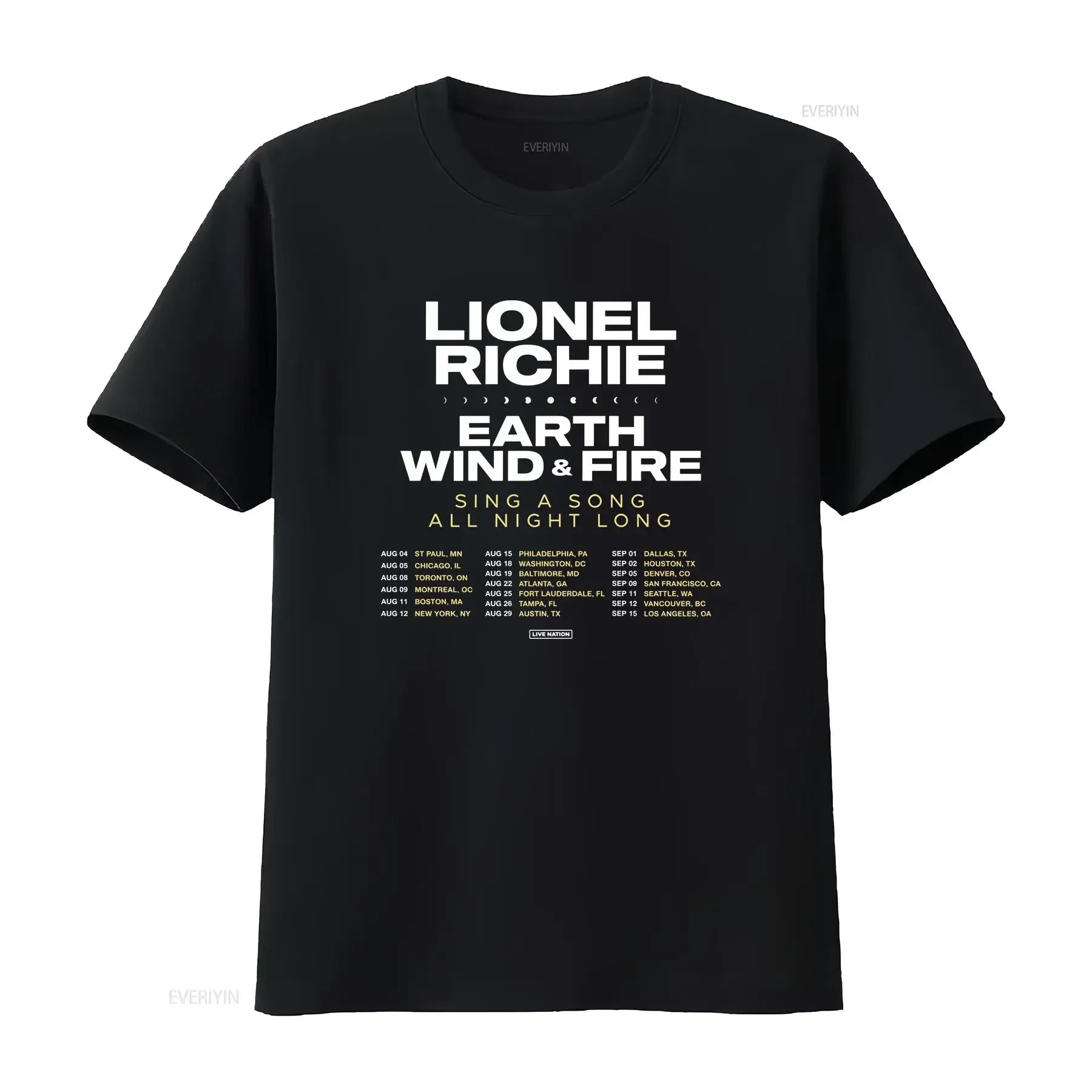 Camiseta de la gira Earth Wind and Fire Sing A Song All Night Long, talla S a 5XL, estilo vintage lavado, cómoda y a la moda para uso diario