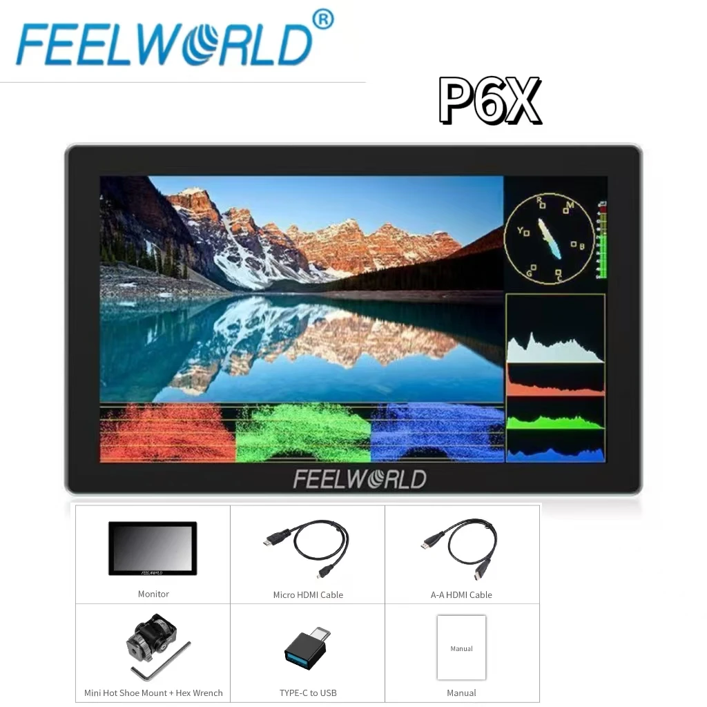 

FEELWORLD P6X 5.5 Inch Aluminium DSLR Camera Field Monitor Touch Screen 4K HDMI 1920x1080 Video Assist Protable for Camera