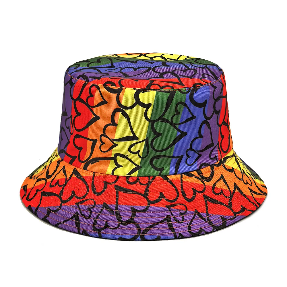 Love Heart Pattern Panama Women Men Summer Sunscreen Fisherman Hat Unisex Reversible Bucket Hat Fashion Decorate Valentine's Day