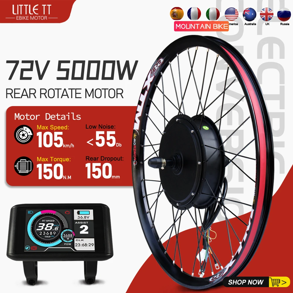 AliExpress LITTLE TT Ebike Conversion Kit 72V 5000W MTX39 Rim Rear Rotate Brushless Hub Motor Wheel Dropout 150mm For Electric Bike ﻿Conversion Kit