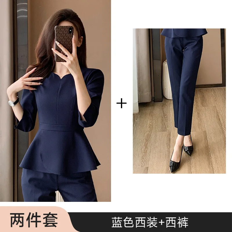 Summer Thin Short-Sleeved Suit Women\'s Slim-Fit Elegant Fashion Business Wear Beauty Jewelry Shop High-End Overalls