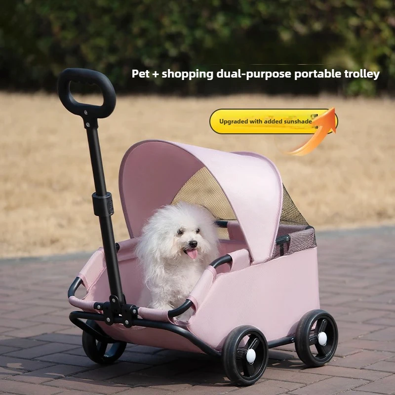 ‌Foldable Pet Stroller with Breathable Mesh - Multi-Function Dog Cart for Outdoor Walking, Anti-Slip Carrier for Small Dogs