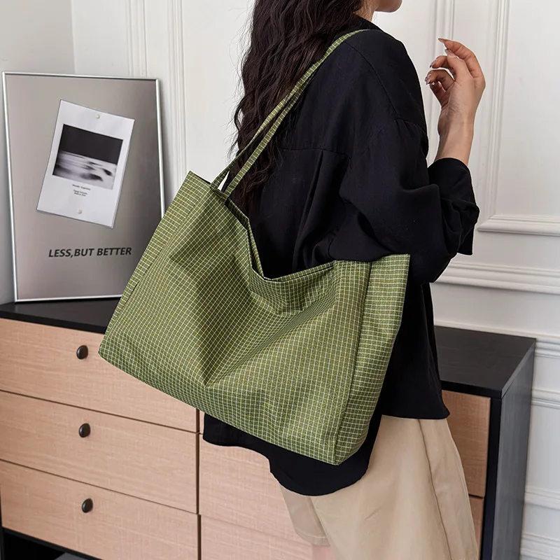 

Versatile Plaid Oxford Shoulder Bags for Women Large Capacity Ladies Shopping Tote Bag Portable College Student Book Handbags
